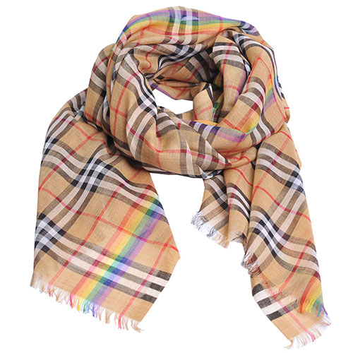 BURBERRY 彩虹 Vintage格紋輕盈格紋羊毛絲綢圍巾(古典黃/220x70)