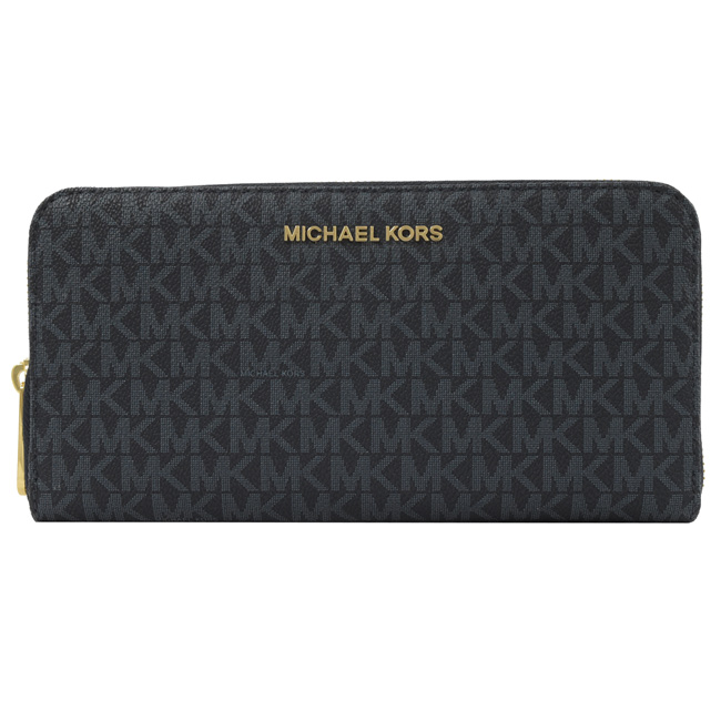 MICHAEL KORS Jet Set 經典PVC對開ㄇ字拉鍊大長夾(深藍)