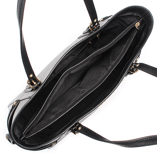 MICHAEL KORS Voyager 荔枝紋防刮皮革雙側抽繩口袋托特包-黑色