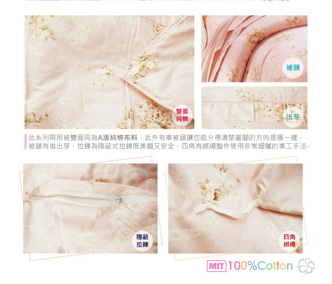 BUTTERFLY-台製40支紗純棉加高30cm薄式雙人床包+雙人鋪棉兩用被-心花朵朵-粉