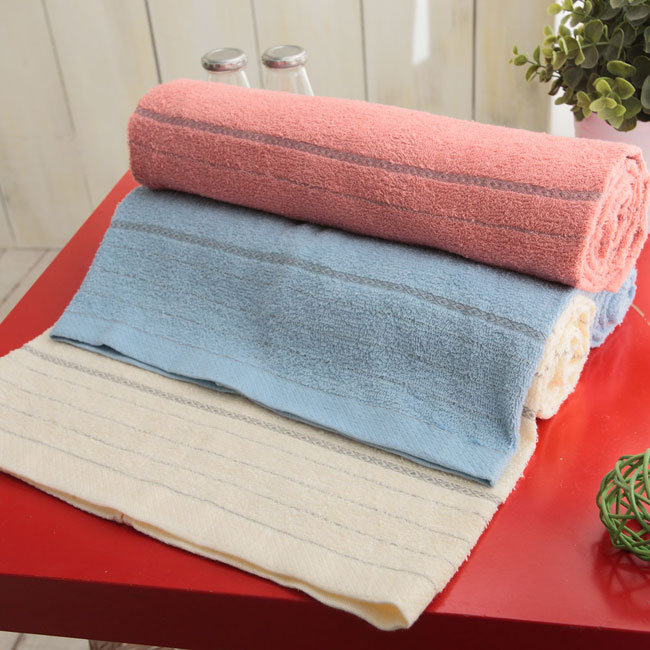 MORINO摩力諾 純棉素色橫紋浴巾(超值3入組)