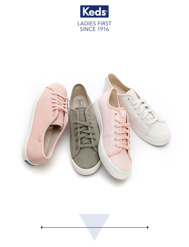 Keds KICKSTART 珠光布面綁帶休閒鞋-白