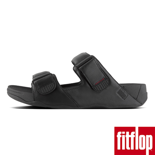 FitFlop GOGH MOC LEATHER SLIDES-黑色