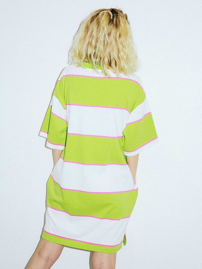 X-girl S/S STRIPED T DRESS OVERSIZE短袖T恤-白/綠