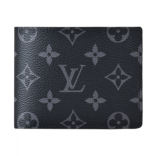 LV M61695 Multiple經典Monogram花紋帆布3卡對折短夾(黑)