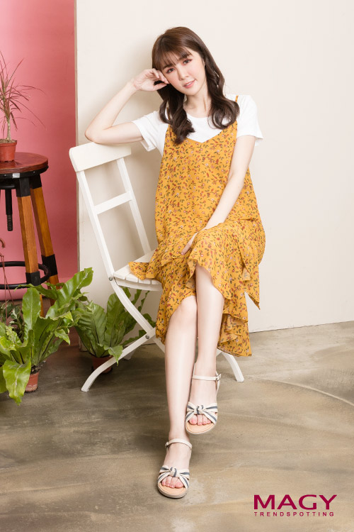 MAGY 夏日甜心 扭結交叉雙色牛皮楔型涼鞋-米色