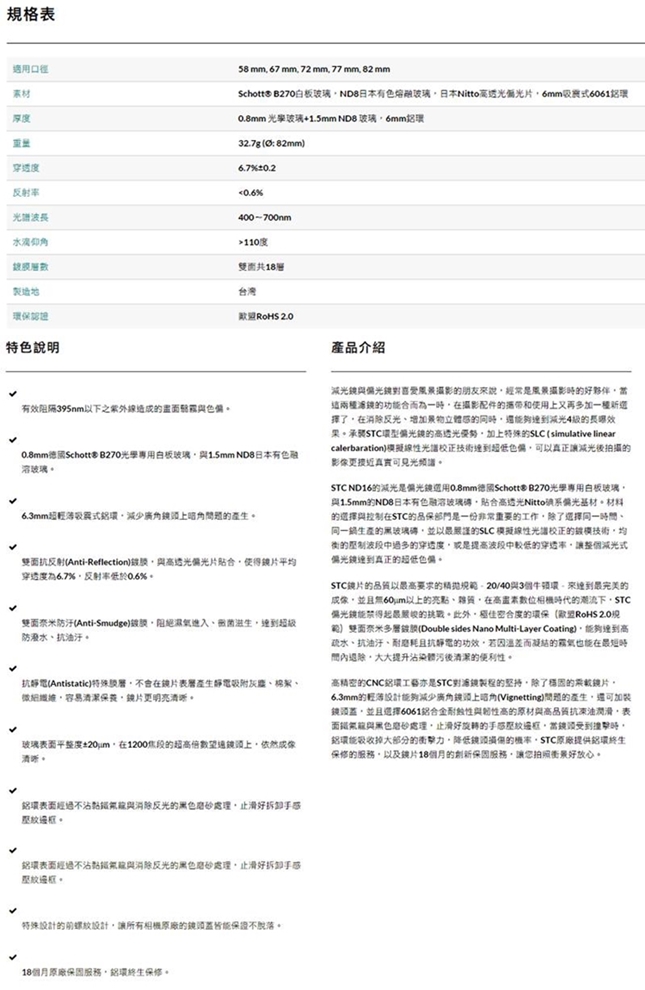 台灣STC低色偏多層膜CPL-M ND16 MC-CPL偏光鏡ND減光鏡,77mm