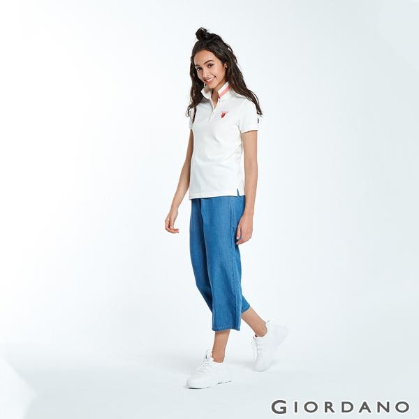 GIORDANO 女裝純棉薄牛仔九分寬褲-77 淺藍