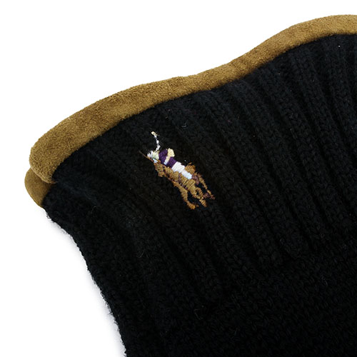 RALPH LAUREN POLO 麂皮飾邊小馬刺繡LOGO羊毛手套