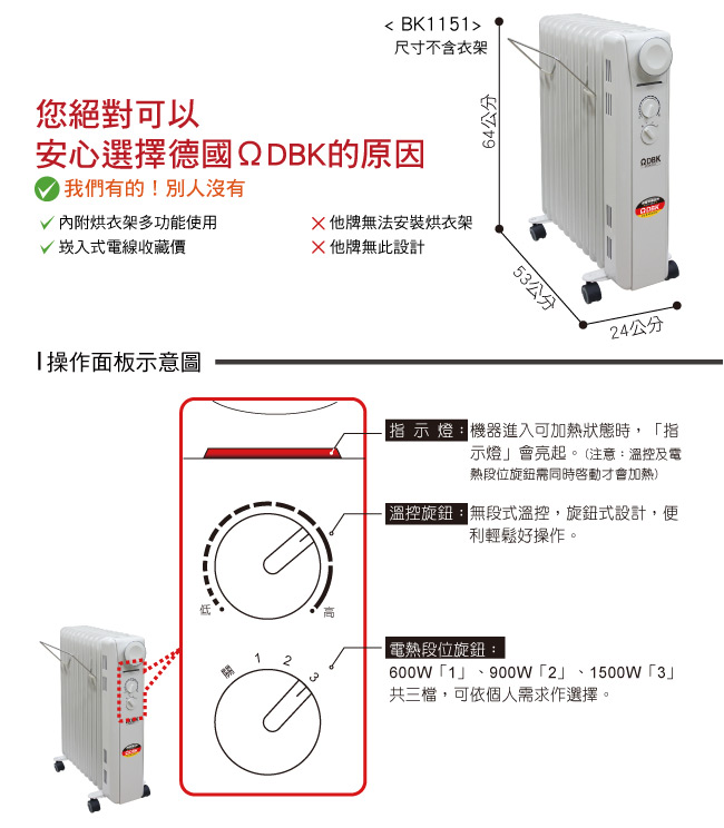 ΩDBK葉片式恆溫電暖爐(11葉片) BK1151