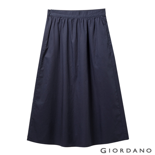 GIORDANO 女裝純棉素色簡約長裙-67 標誌海軍藍