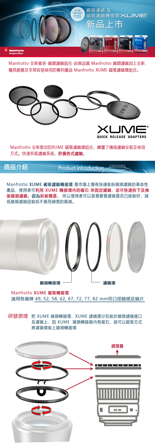 Manfrotto 49mm XUME 磁吸環組合(轉接環+濾鏡環)