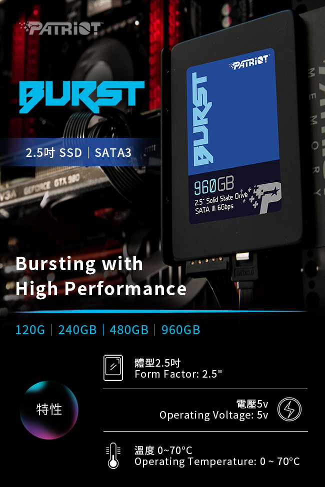 Patriot美商博帝 BURST 960G 2.5吋 SSD固態硬碟