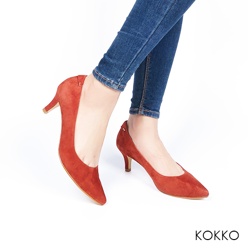 KOKKO -曼哈頓日落尖頭真皮高跟鞋-慾望紅