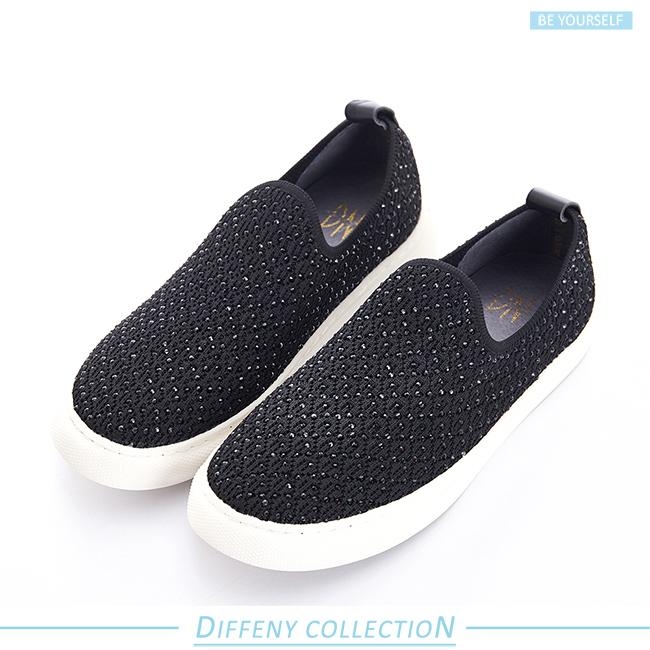 DN 輕盈悠遊 水鑽拼接透氣針織休閒鞋-黑