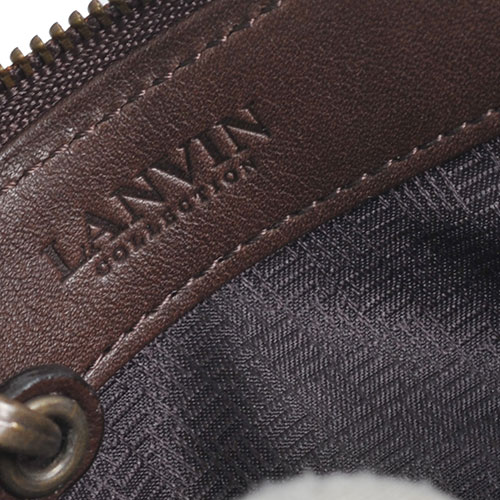 LANVIN 品牌經典大LOGO圖騰牛皮鎖圈零錢夾(深咖啡)