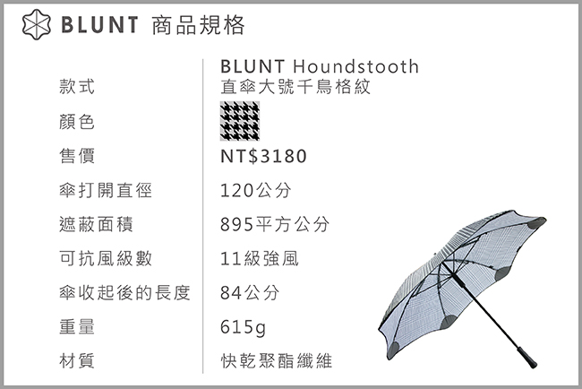 BLUNT 2018黑白經典千鳥格紋限量款 直傘