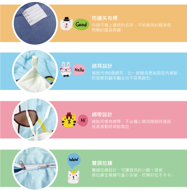 BEDDING-幼稚園必備-兒童冬夏兩用鋪棉睡袋-快樂熊寶-灰