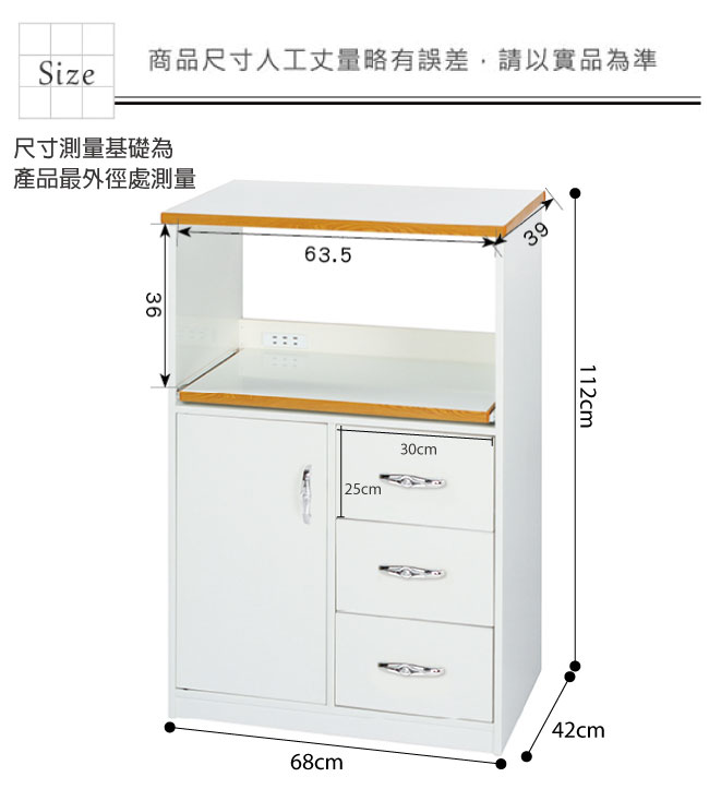 綠活居 阿爾斯環保2.3尺塑鋼單門三抽餐櫃/收納櫃-67x42x112cm免組