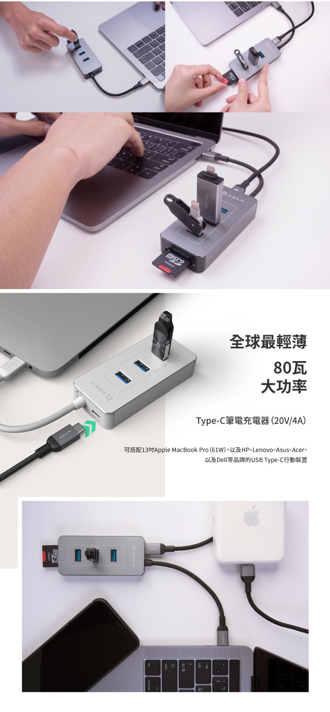 亞果元素 CASA Hub PDC601 六合一 80W多功能PD充電傳輸讀卡機