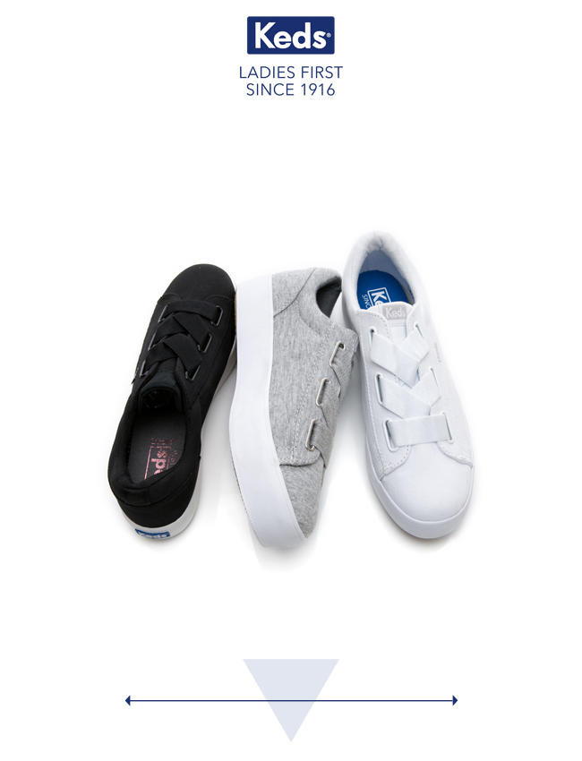 Keds TRIPLE CROSS 彈性鞋帶厚底休閒鞋-淺灰