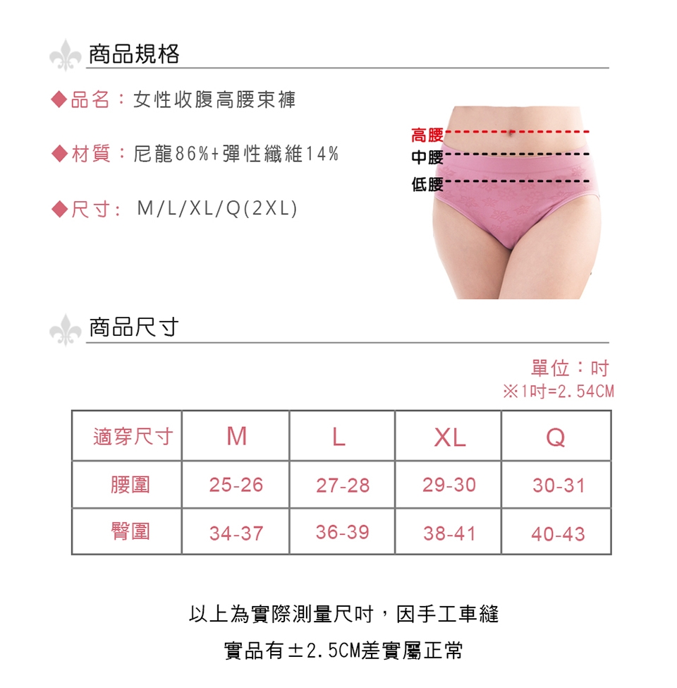席艾妮SHIANEY 台灣製造(2件組)女性中大尺碼高腰收腹束內褲 刺繡蕾絲花卉款