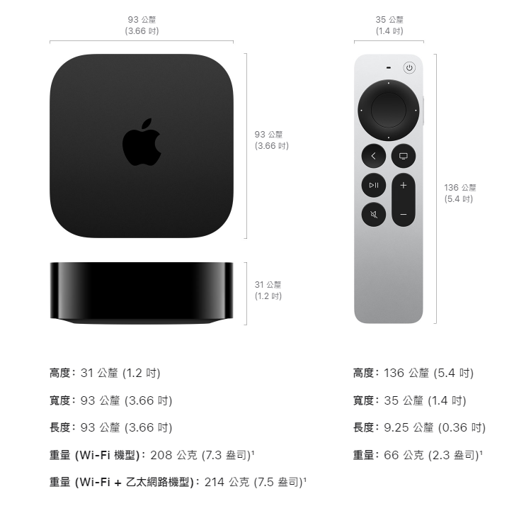 Apple Apple TV 4K (第3 代) Wi-Fi + 乙太網路128G 原廠盒裝| 電視盒