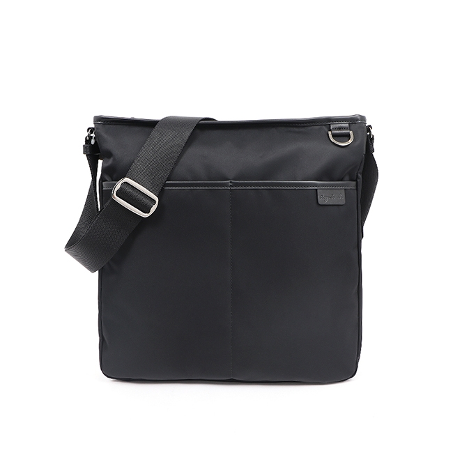 agnes b. Voyage 中性雙口袋尼龍斜背包 (黑)