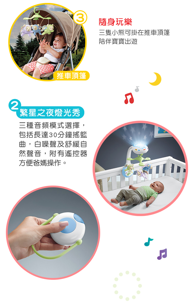 奇哥 Fisher-Price 費雪 三合一投影小熊床鈴