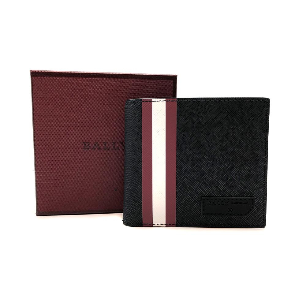 BALLY 紅白紅條紋荔枝牛皮雙層鈔票8卡短夾