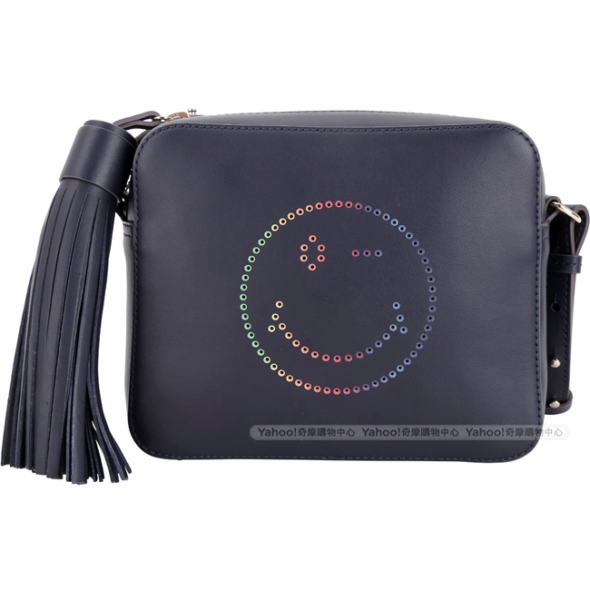 ANYA HINDMARCH Rainbow Wink 彩虹眨眼流蘇斜背相機包(藍)