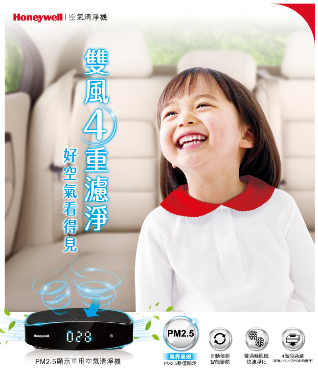 限時結帳9折！美國Honeywell PM2.5顯示車用空氣清淨機 CATWPM25D01