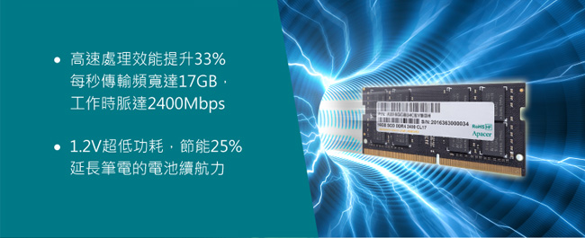 Apacer 4GB DDR4 2400 筆記型記憶體(雙面)
