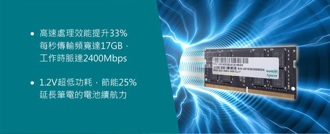 Apacer 8GB DDR4 2400 筆記型記憶體(單面)