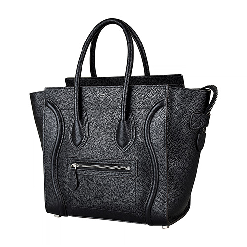 CELINE MICRO LUGGAGE燙銀LOGO小牛皮拉鍊手提囧包(黑)