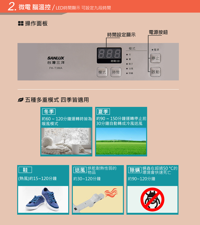 SANLUX台灣三洋多功能微電腦溫控烘被機 FK-T3MA