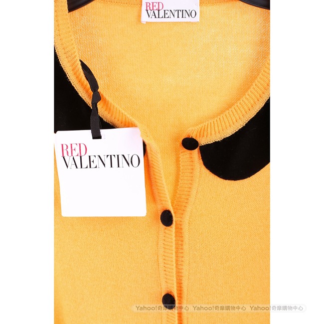 RED VALENTINO 撞色花瓣領黃色開襟羊毛衫