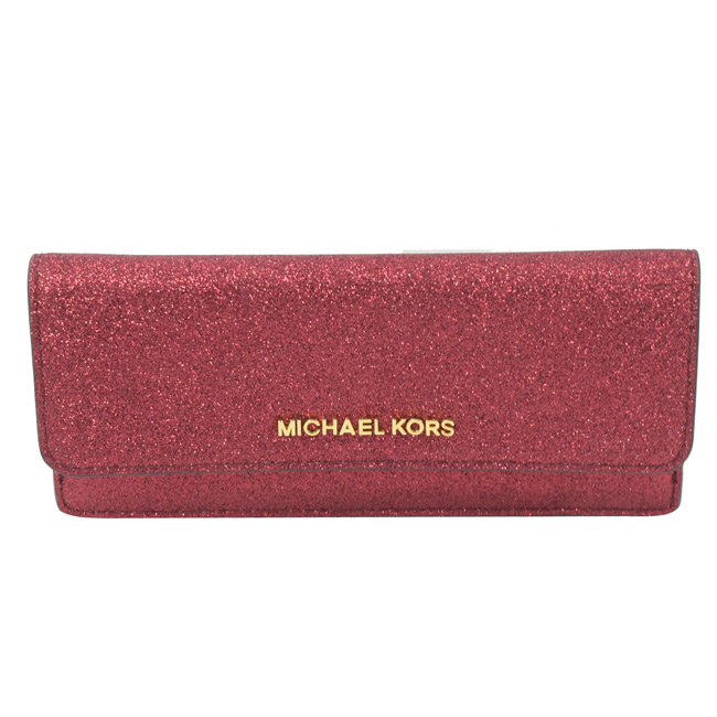 MICHAEL KORS GIFTABLES金屬LOGO金蔥牛皮簡易長夾(紅)