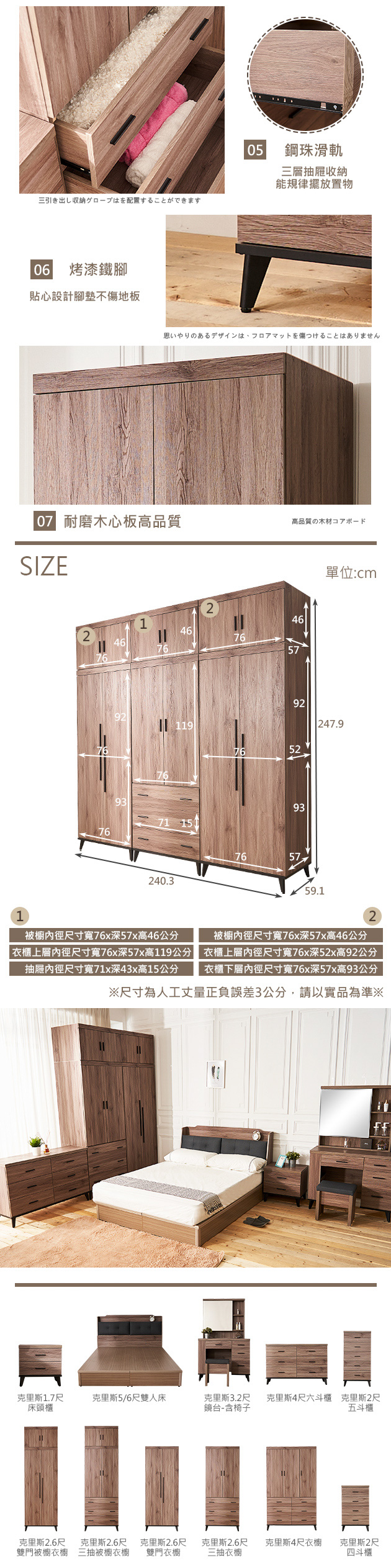 時尚屋 克里斯8尺被櫥衣櫥寬240.3x深59.1x高247.9cm