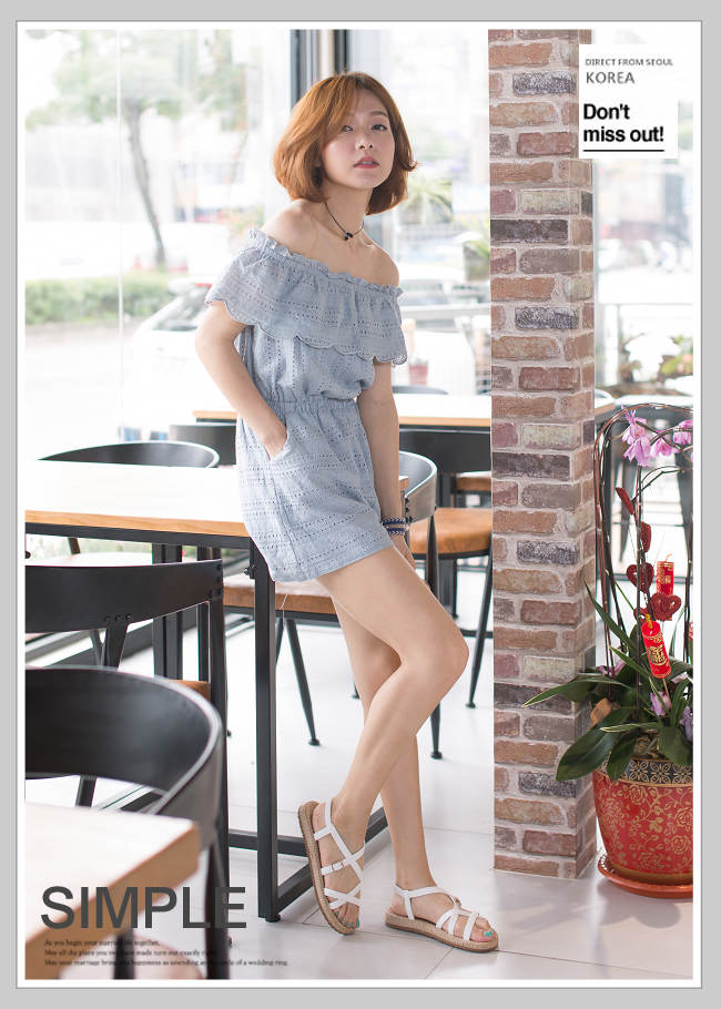 River&Moon夏日麻編幾何交叉線條平底涼鞋-白