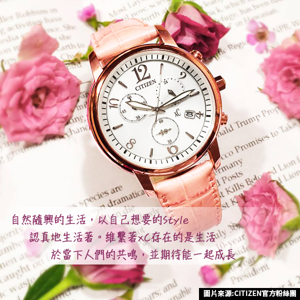 CITIZEN 星辰 xC光動能粉戀真皮手錶FD2062-03A-紅帶/36.5mm