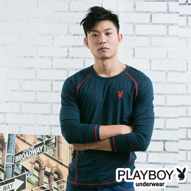 PLAYBOY極限運動型男發熱保暖衣-丈青底紅線