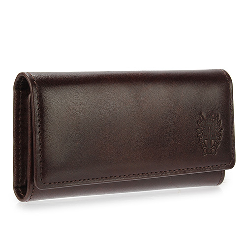 DAKS 經典皇家徽章素面鑰匙鎖包-咖啡色