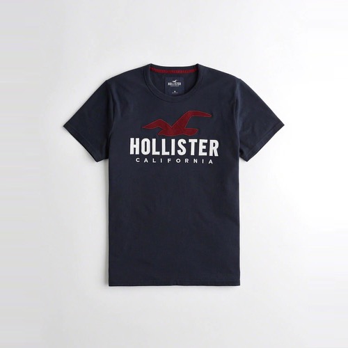 海鷗 Hollister 經典刺繡大海鷗文字短袖T恤-深藍色