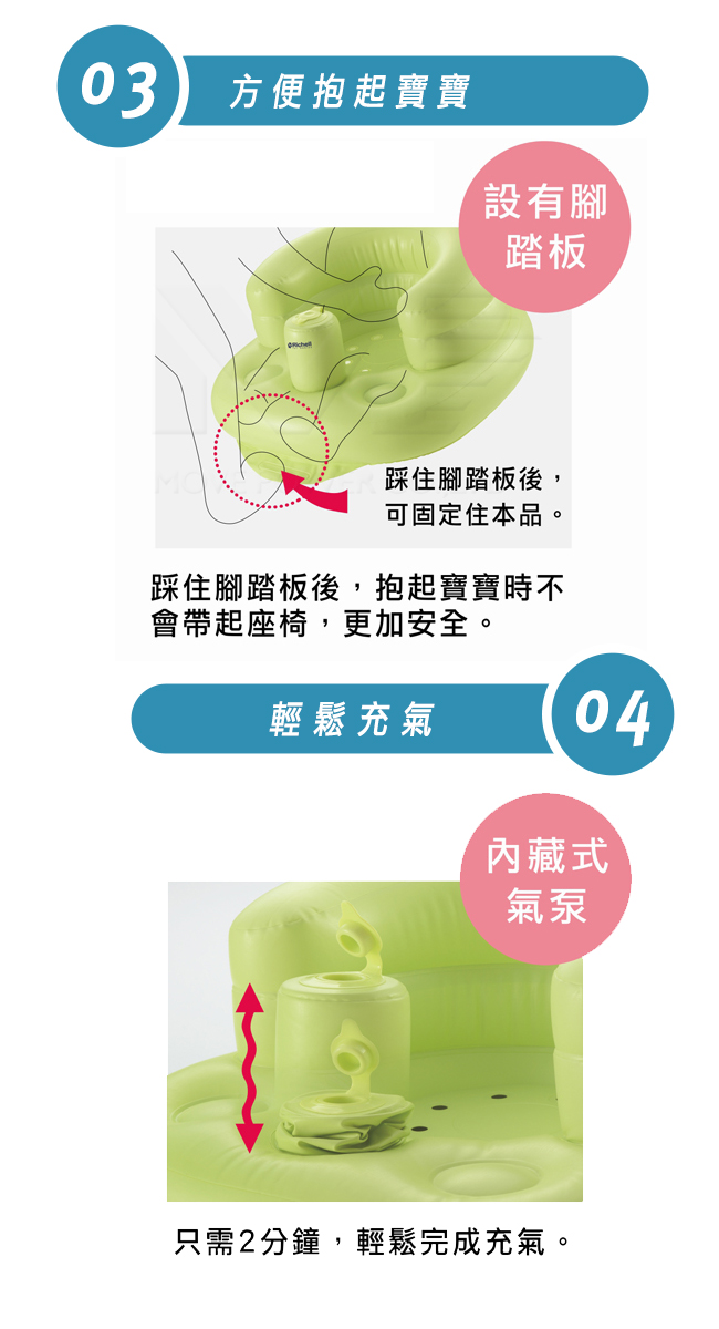 日本《Richell-利其爾》充氣式多功能椅-綠色