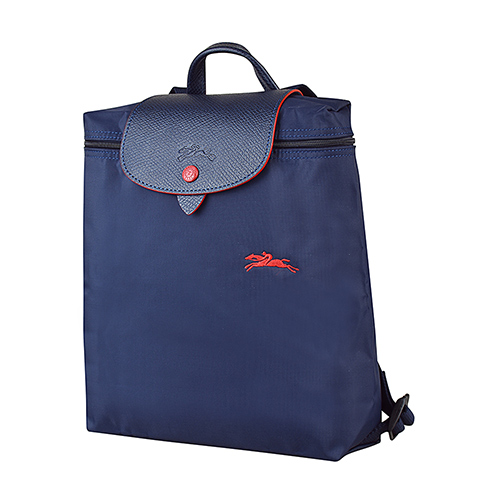 LONGCHAMP COLLECTION系列刺繡LOGO尼龍摺疊款手提後背包(深藍x紅)