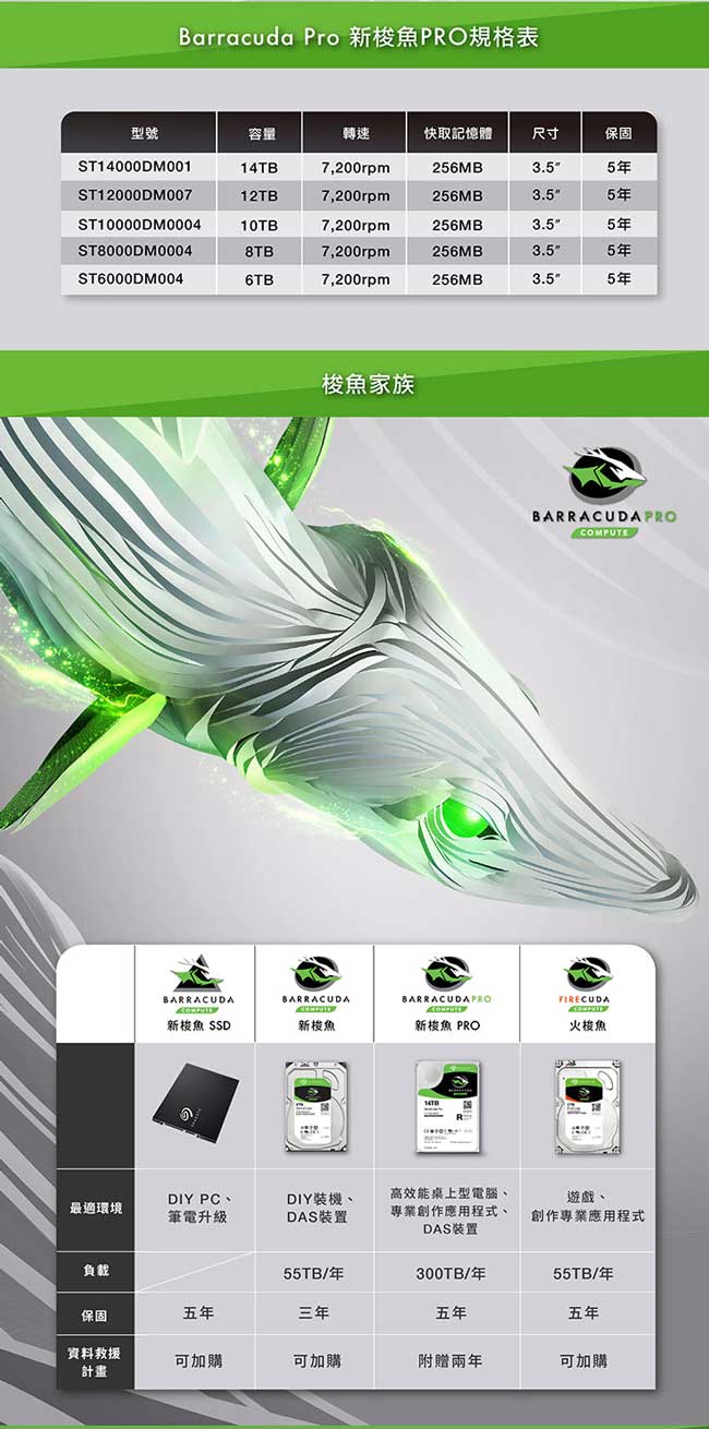 Seagate新梭魚BarraCuda Pro 8TB 3.5吋 7200轉桌上型硬碟
