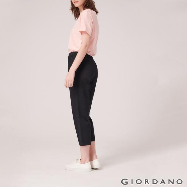 GIORDANO 女裝素色鬆緊腰九分休閒褲-09 標誌黑