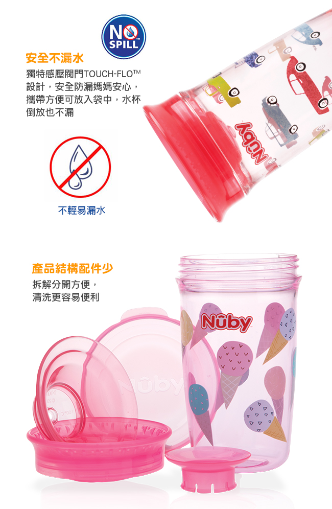 Nuby 晶透360度喝水杯300ml_紅汽車(12M+)