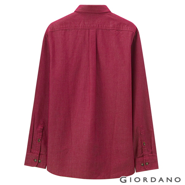 GIORDANO 男裝紳士刺繡牛津紡長袖襯衫-19 酒紅